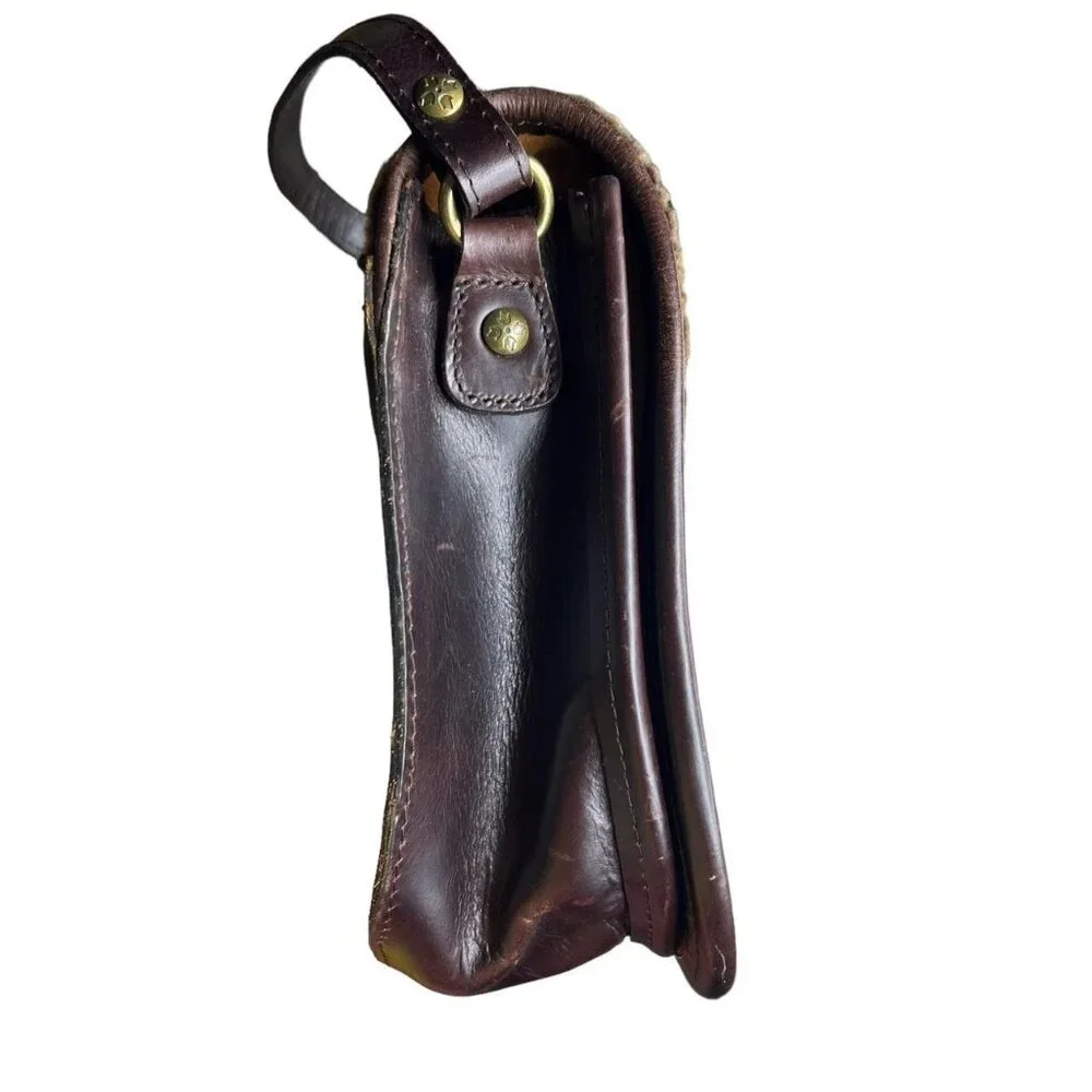 Patricia Nash Salerno Shearling Fur Saddle Crossbody Bag‎ Chocolate Brown Boho